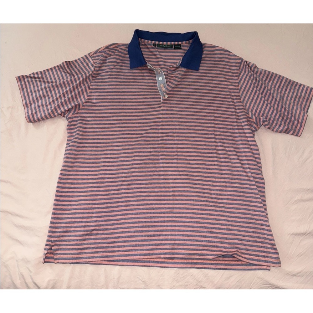 Bobby Jones Men's XL Pink Blue Striped 100% Cotton Golf Polo Shirt